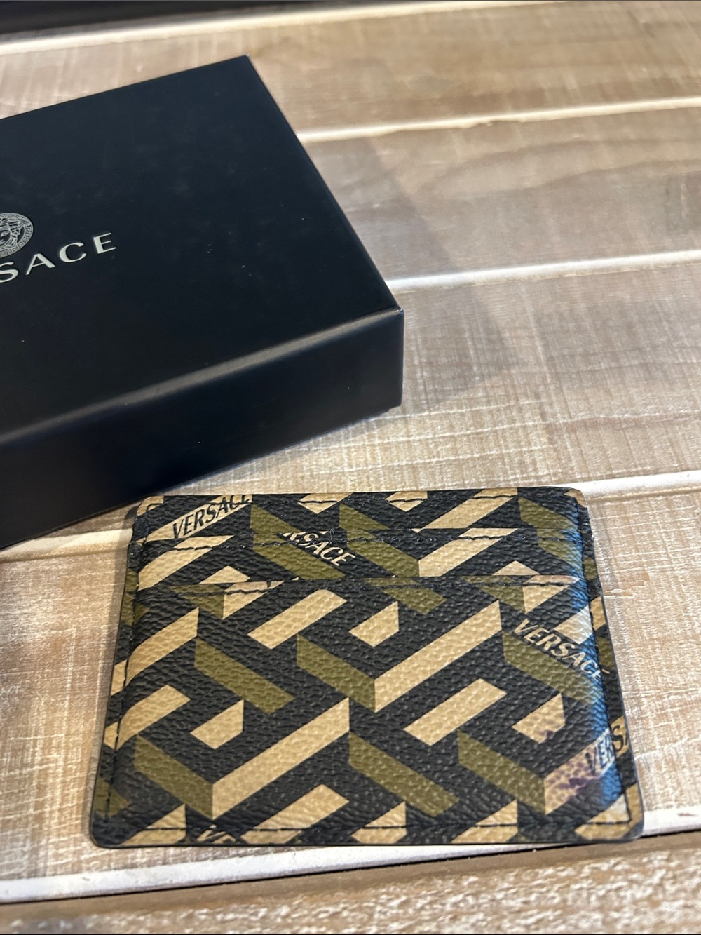 Versace Brown and Black Patterned Card Holder